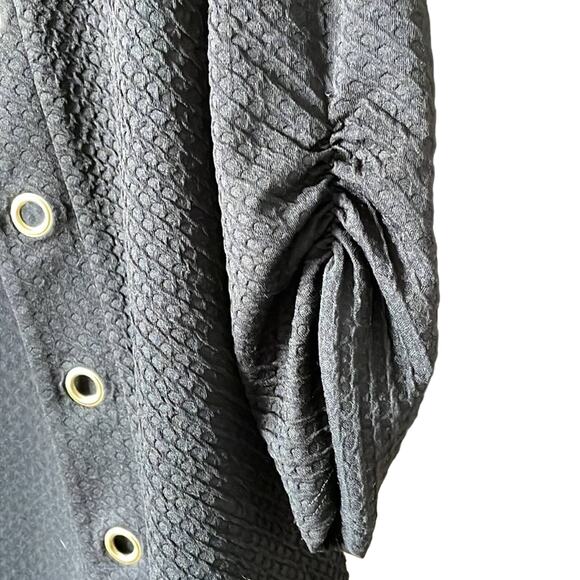 Peck & Peck Black Grommet Waffle design textured Jacket with Ruched Sleeves S - Picture 4 of 10